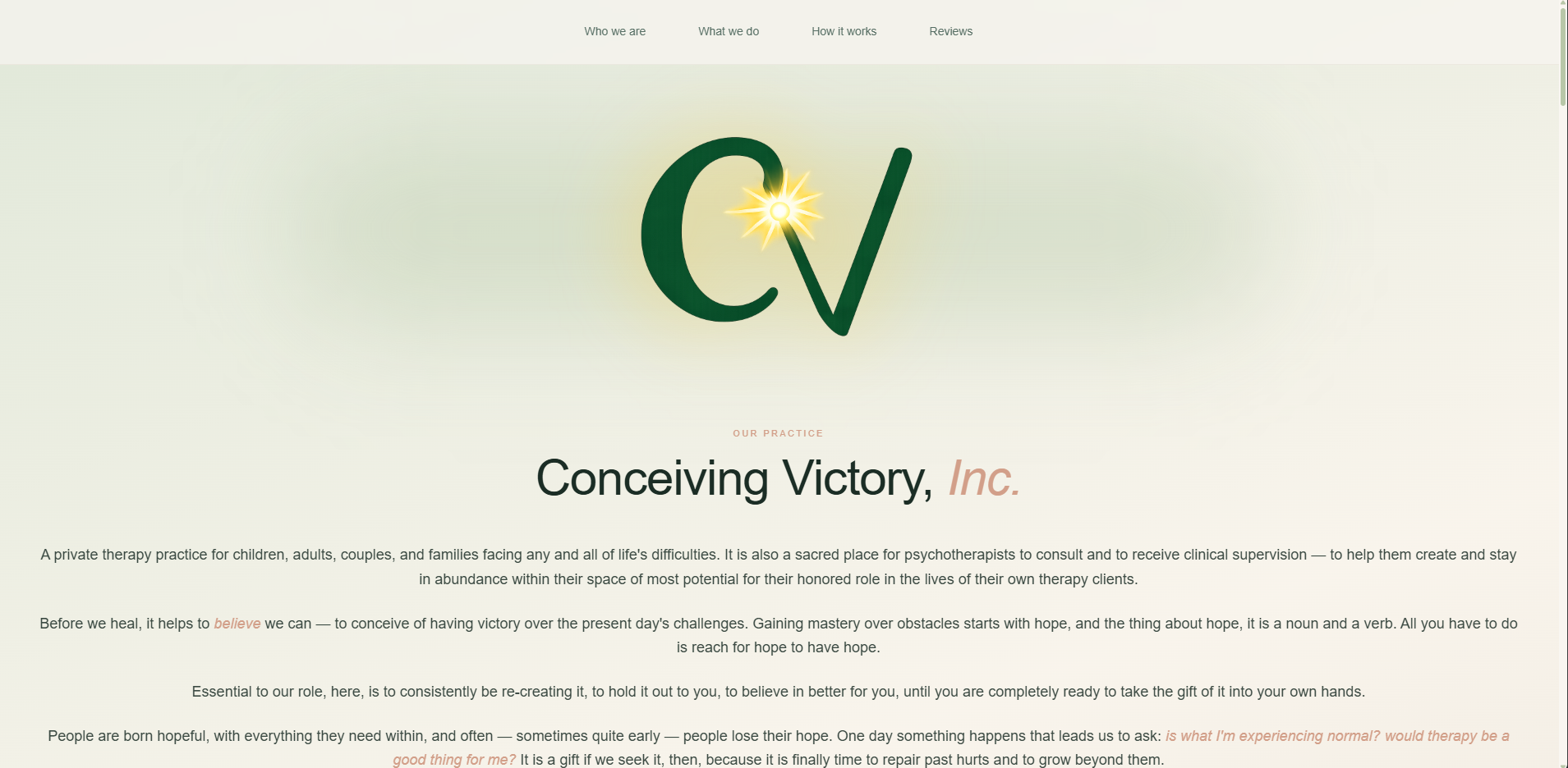 Conceiving Victory therapy practice website
