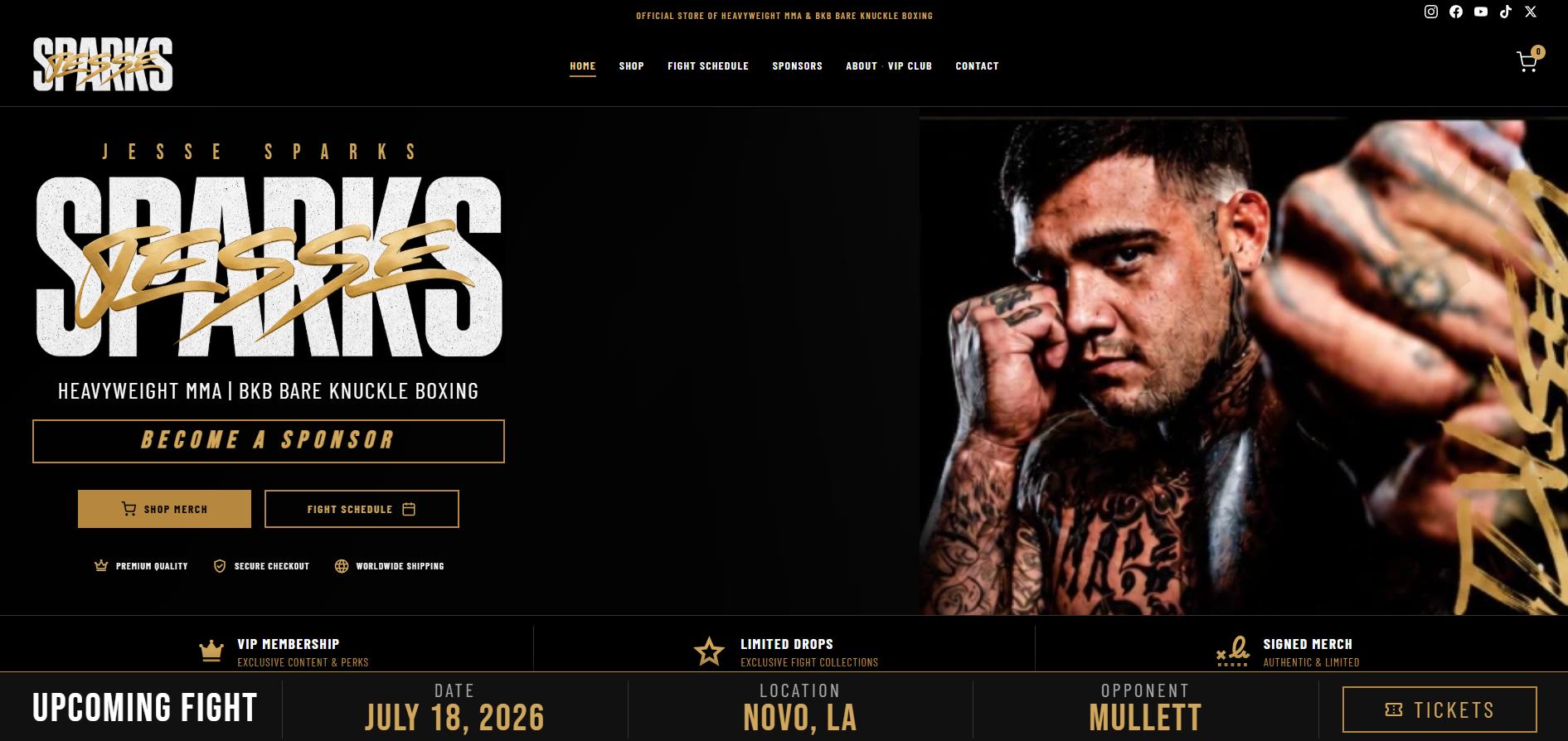 Jesse Sparks official MMA and bare knuckle boxing store